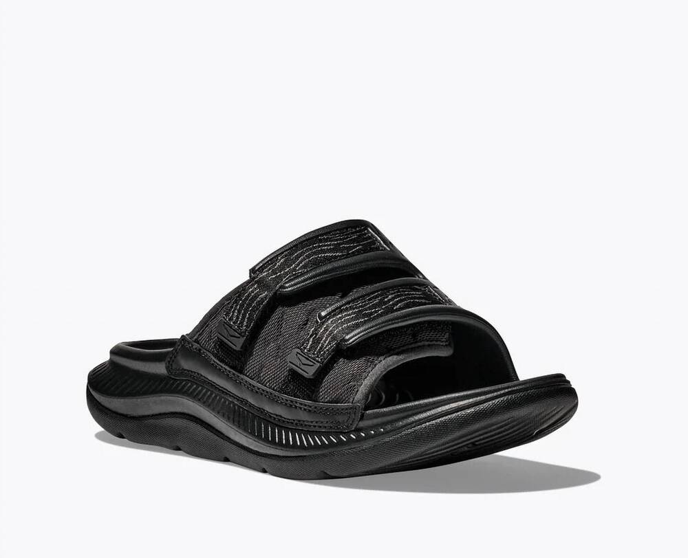 NEW HOKA unisex ora luxe recovery adjustable slide in black/ black